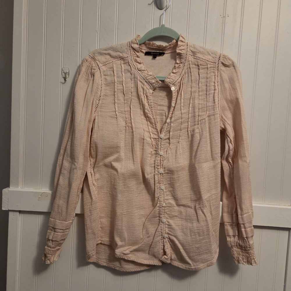 Quince Light Peach Swiss Dot  Lightweight Pheasant Blouse BoHo Style Size Small